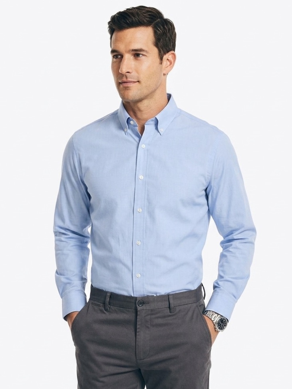 NAUTICA Men’s Blue Chambray Button Down Shirt M Medium $50 EUC